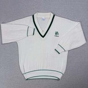 Vintage Ireland Embroidered Clover Shamrock V-Neck Acrylic White Sweater Size XL